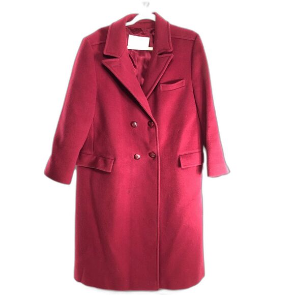 Pendleton Vintage Trench Coat Womens Size 14 Maroon Red 100% Wool Made in USA - Picture 1 of 14